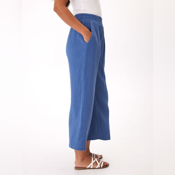 NWT Michael Stars Susie Smocked waist Blue Wide-Leg Pants - Picture 8 of 10